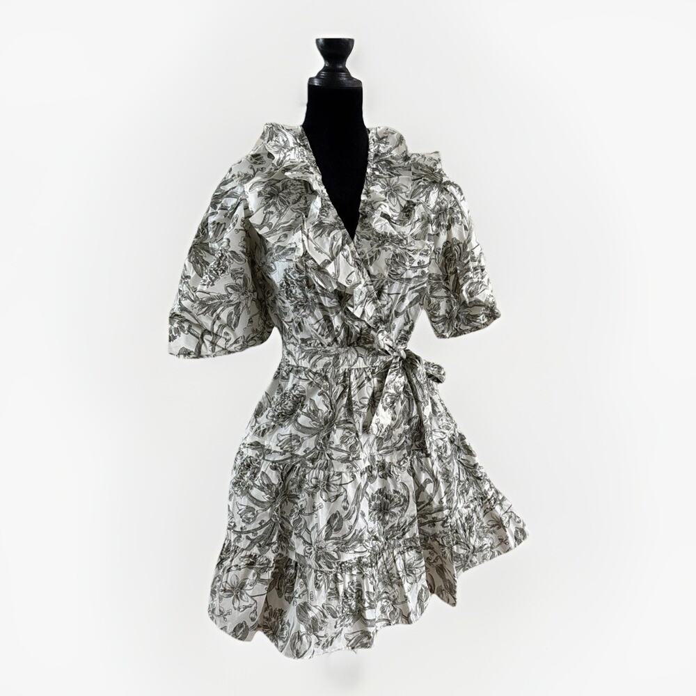 Caroline Constas Ruffled Wrap Mini Dress - S Green Cotton, Preppy Regency $425